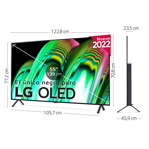 Televisión 139 cm (55") OLED LG 55A26 4K, HDR 10 PRO, SMART TV, WIFI, BLUETOOTH, TDT T2, USB reproductor y grabador, 3HDMI, 50HZ.