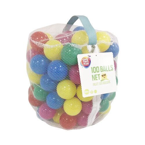 Bolsa con 100 bolas de plástico de colores para piscina de bolas, ONE TWO FUN ALCAMPO.