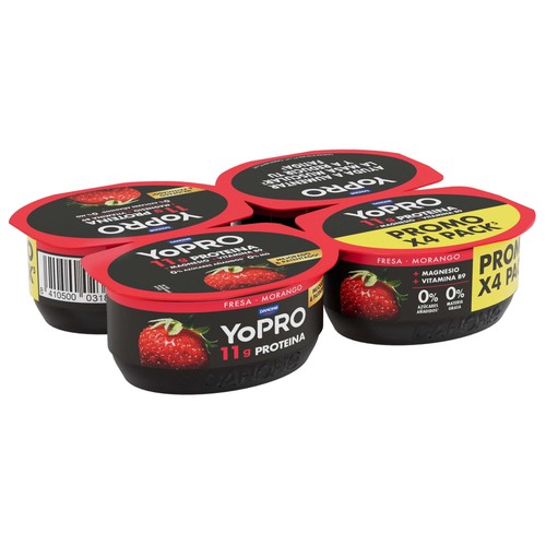 YOPRO de Danone Leche fermentada desnatada con fresa y alto contenido en proteina 4 x 120 g.