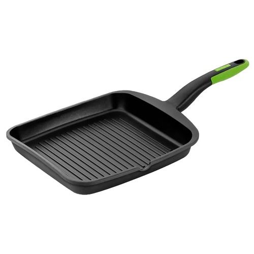 Plancha grill de aluminio fundido con recubrimiento antiadherente tricapa, 22x22cm., Experta MONIX.