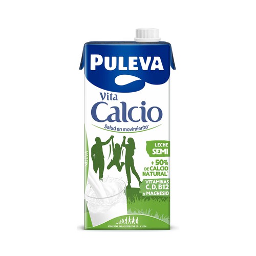 PULEVA Leche semidesnatada de vaca con un 50% más de calcio natural  Vita calcio 1l.