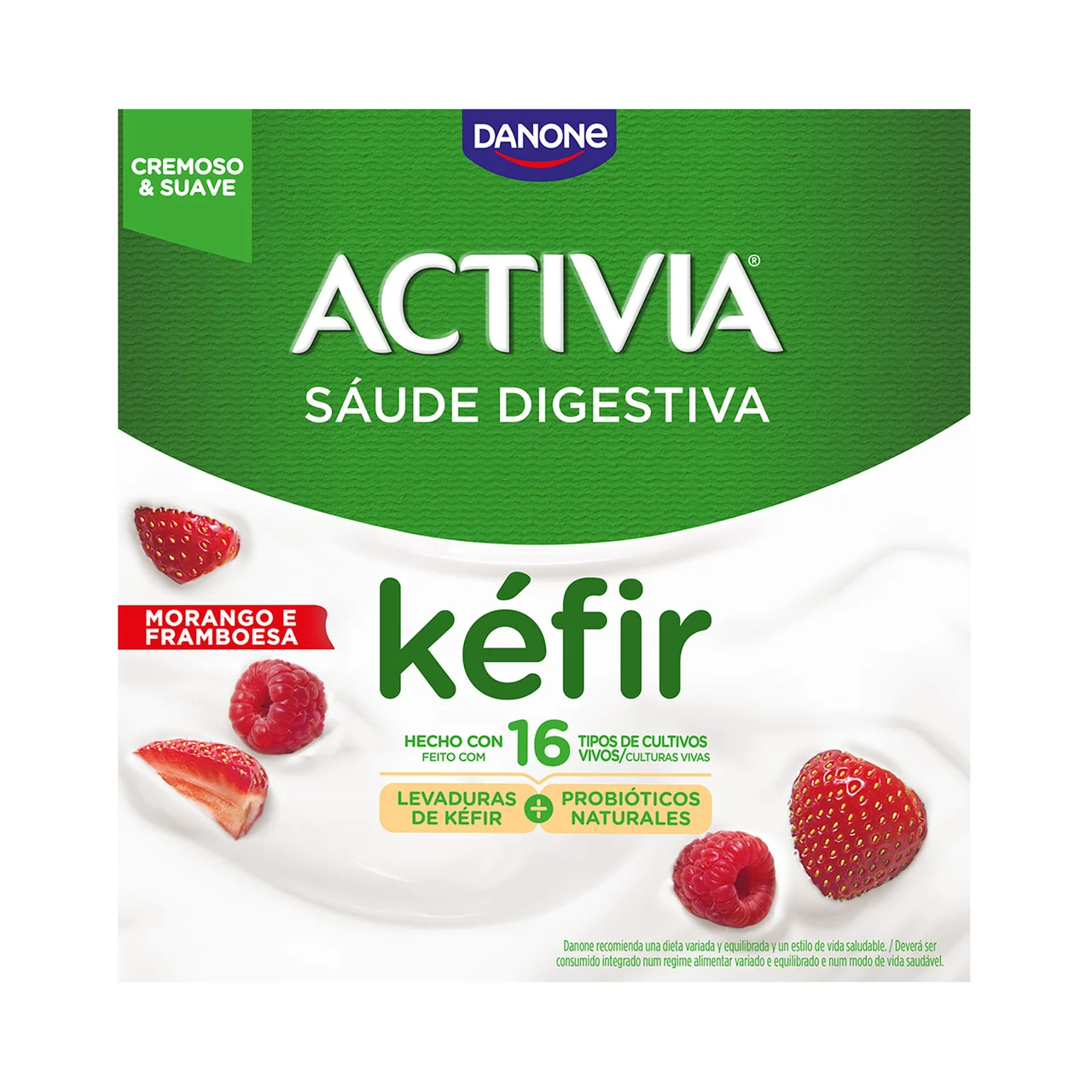 De Danone Kéfir cremoso y suave con fresa y frambuesa 4 x 125 g.