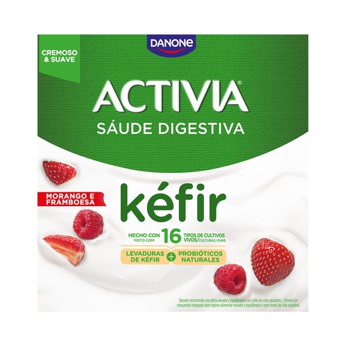 ACTIVIA de Danone Kéfir cremoso y suave con fresa y frambuesa 4 x 125 g.