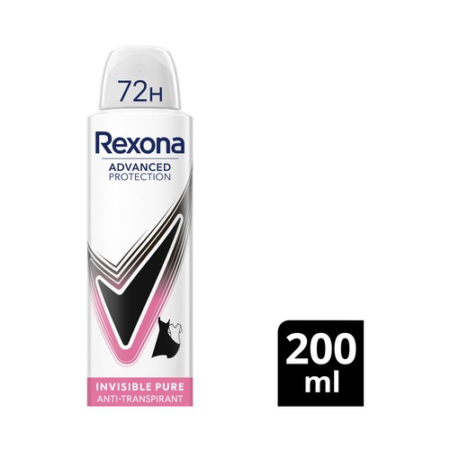 REXONA Advanced protection invisible pure Desodorante en spray para mujer anti-transpirante y anti-olor 200 ML.