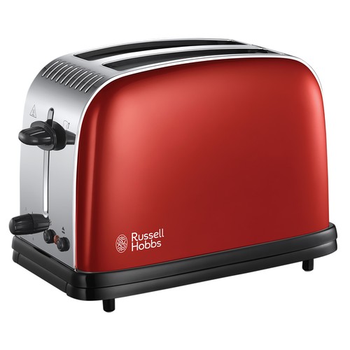 Tostador RUSSELL HOBBS Flame red 23330-56, 2 ranuras, 1670W, termostato, bandeja recogemigas, calienta panecillos.