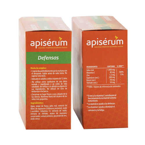 APISÉRUM Complemento alimenticio a base de jalea real vitaminada en cómodos viales APISÉRUM Defensas 18 uds.