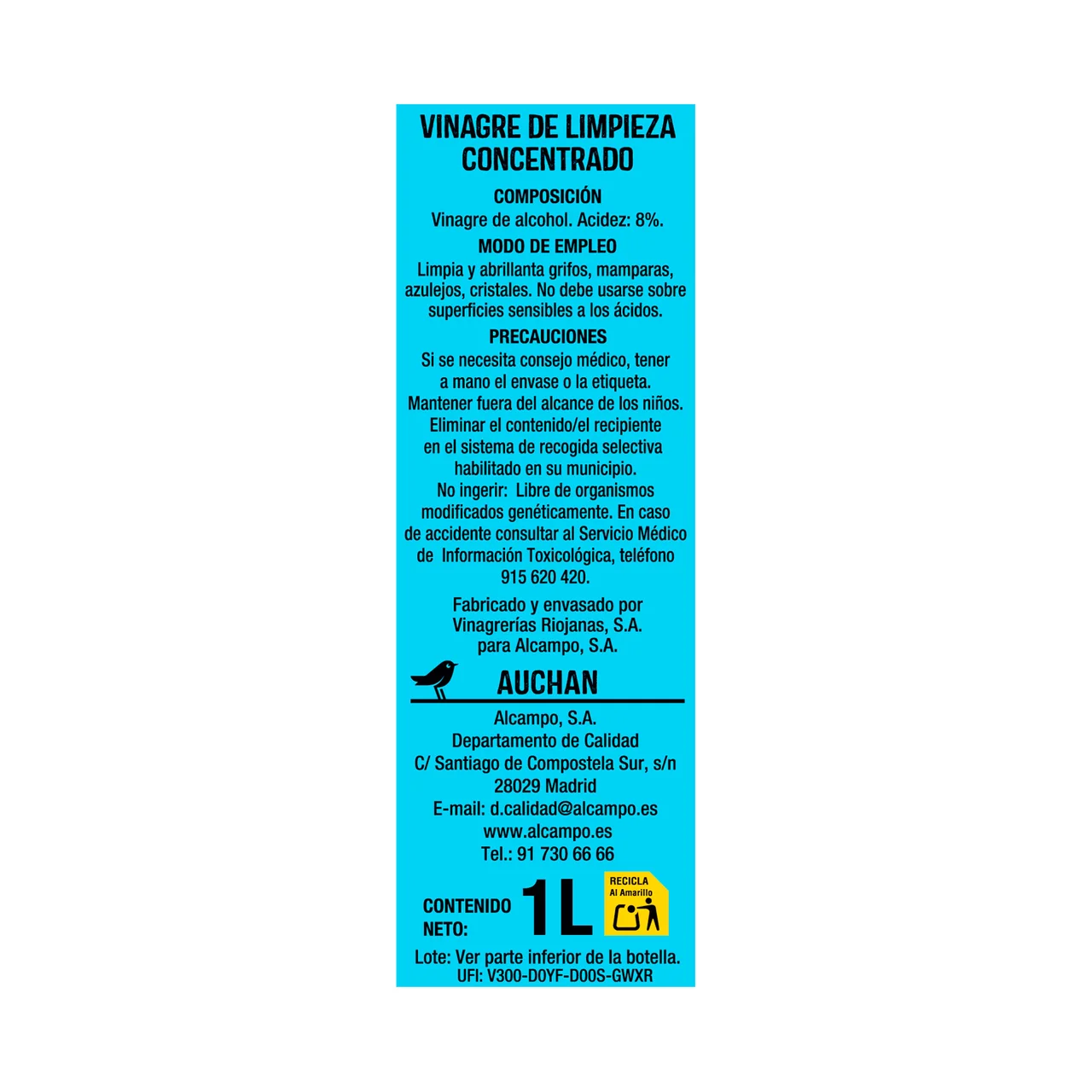 PRODUCTO ALCAMPO Vinagre de limpieza concentrado 1l.