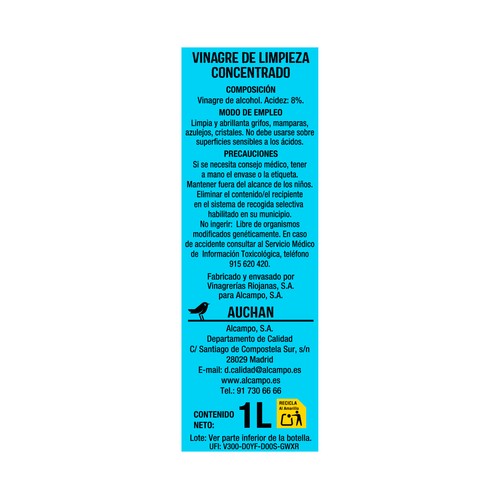 PRODUCTO ALCAMPO Vinagre de limpieza concentrado 1l.