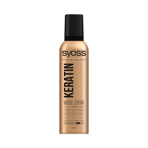 SYOSS Espuma con textura mousse extra-fuerte para un cabello flexible y con brillo intenso SYOSS Keratin 250 ml.