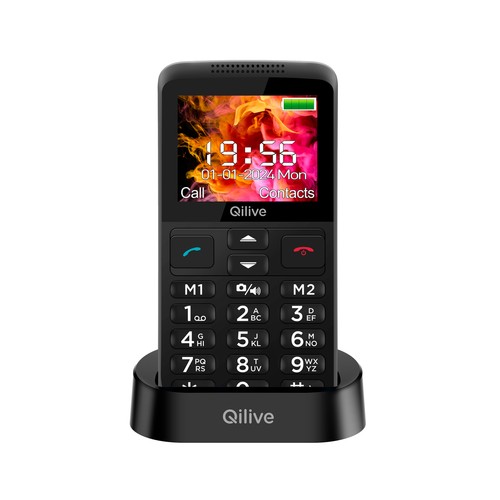 Teléfono móvil 4G QILIVE 60186082 con base de carga, pantalla 2,4"", dual sim