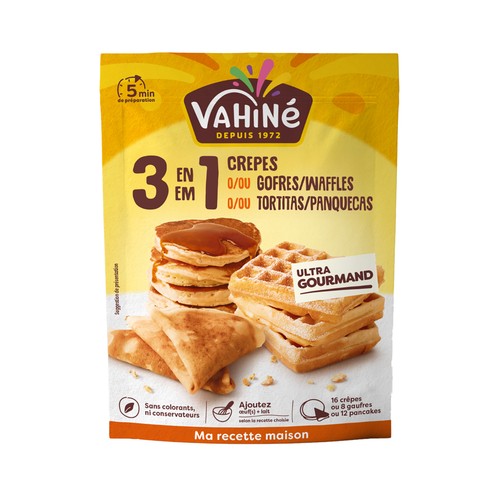 VAHINE Preparado 3 en 1 para crepes, tortitas y gofres 240 g.
