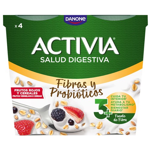 ACTIVIA de Danone Bífidus con frutos rojos y cereales 4 x 115 g.