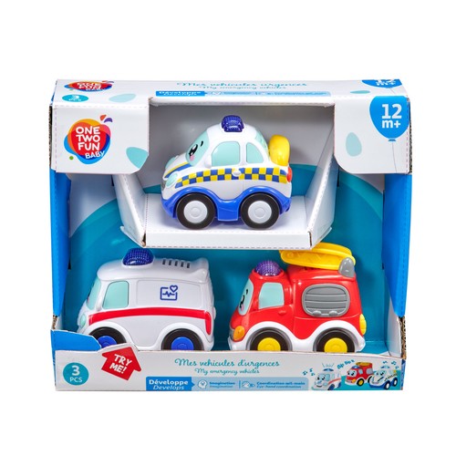 Pack de 3 vehículos de emergencia con sonido ONE TWO FUN ALCAMPO +12 meses.