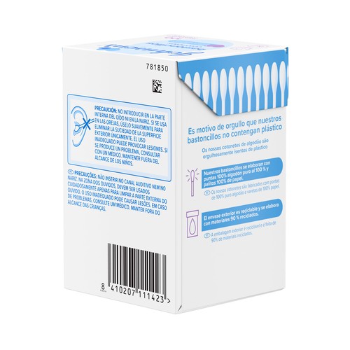 JOHNSON´S Baby Bastoncillos para bebé, niños y adultos de papel con extremos de algodón 100% puro 100 uds.