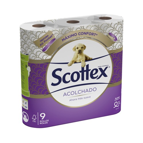 Papel higiénico triple capa, acolchado SCOTTEX 9 uds.