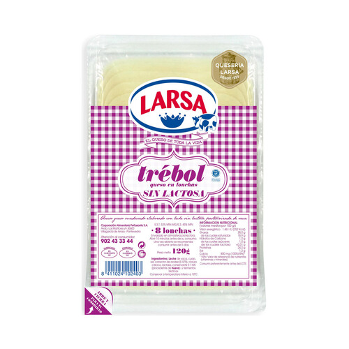 Queso en lonchas sin lactosa LARSA 120 g.