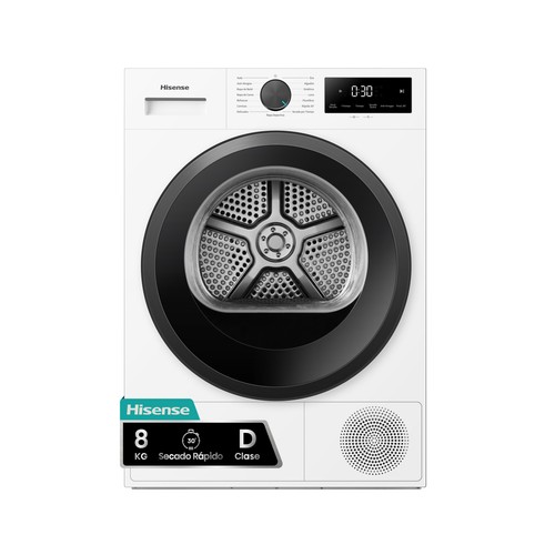 Secadora por condensación con bomba de calor HISENSE DH1I800UWDE BLANCA, capacidad de secado: 8KG, clasificación energética: D, H: 84,5cm, A: 59,5cm, F: 51cm