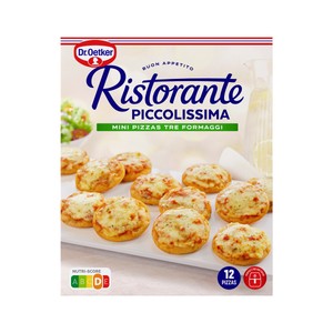 DR. OETKER Ristorante Piccolissima (mini pizzas de masa fina y crujiente) tre formaggi 288 g.