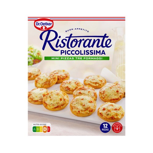 DR. OETKER Ristorante Piccolissima (mini pizzas de masa fina y crujiente) tre formaggi 288 g.