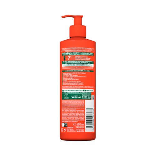 FRUCTIS Keratina 10 en 1 de Garnier Crema sin aclarado para cabellos dañados 400 ml.