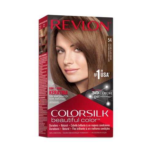 REVLON Colorsilk tono 54 Castaño claro dorado Coloración permanente sin amoniaco.