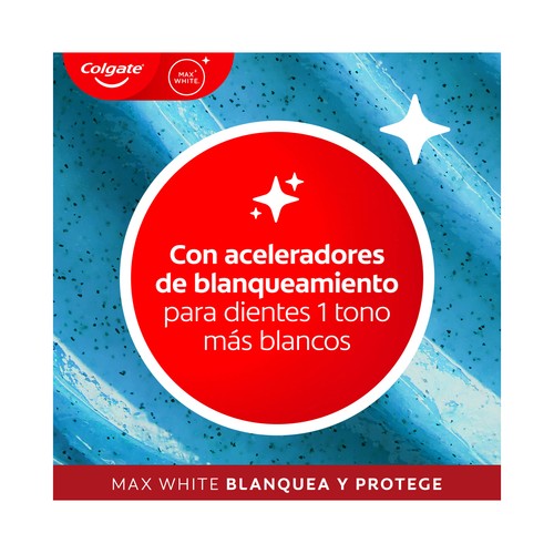 COLGATE Max white Pasta de dientes, acción blanqueante y protectora, sabor a menta 75 ml.