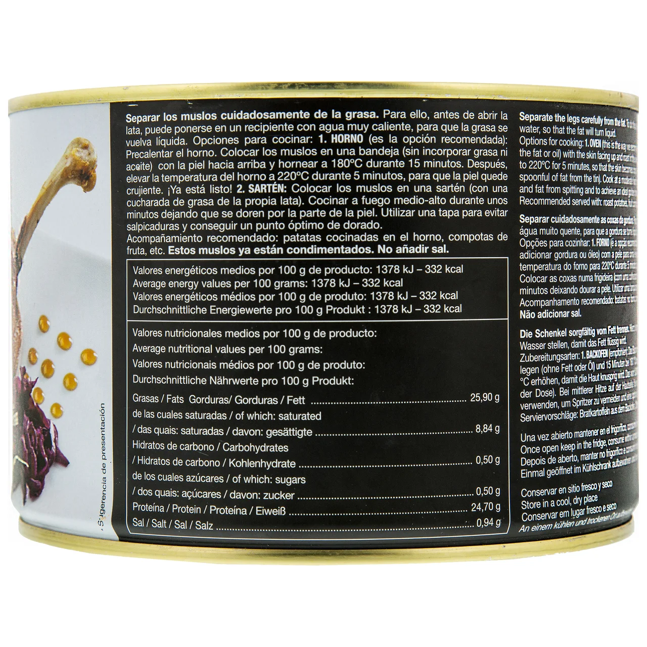 Confit de pato 4 muslos 700 g.