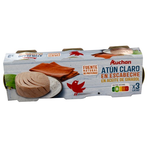 Atún claro en escabeche PRODUCTO ALCAMPO lata de 52 g. pack de 3 uds.