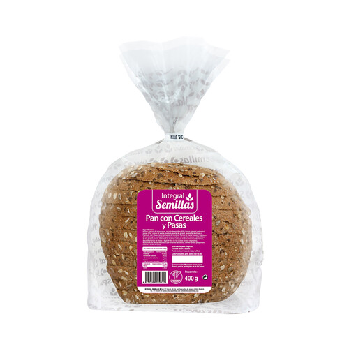 BIOGRAN Pan integral con cereales y pasas 400 g.