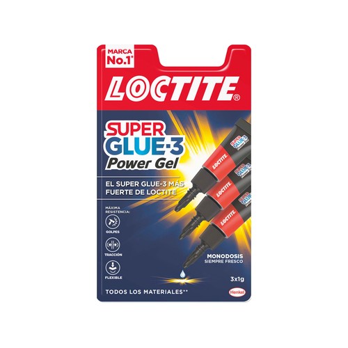 Pack de 3 pegamentos instantáneos LOCTITE Super Glue 3 Power Gel, 3x1g.