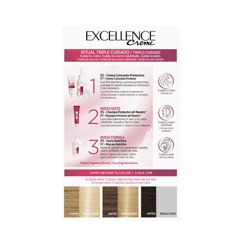 L´ORÉAL PARIS Excellence creme Tinte de pelo permanente tono 10 Rubio clarísimo.