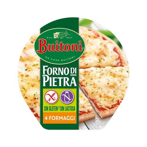 BUITONI Pizza congelada 4 quesos elaborada sin gluten y sin lactosa Forno di pietra 360 g.