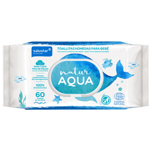 SALUSTAR Toallitas húmedas para bebé, aptas para pieles sensibles SALUSTAR Natur adua 60 uds.
