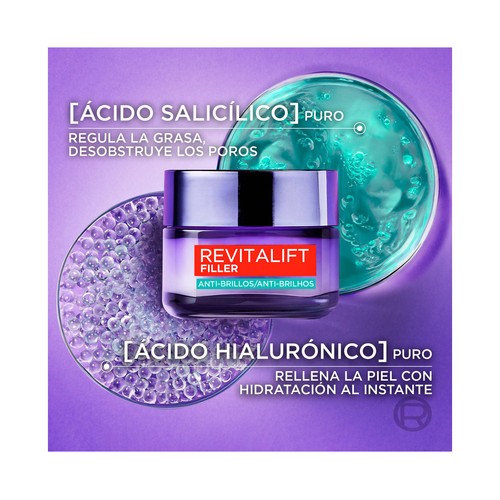 L´ORÉAL PARIS Revitalift filler Crema facial de día con ácido Hialurónico y salicílico 50 ml.