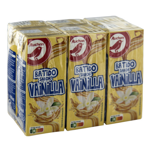 AUCHAN Batido con sabor a vainilla 6 x 200 ml. Producto Alcampo