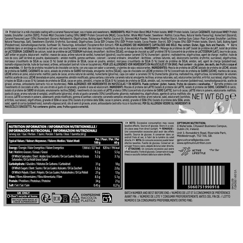OPTIMUM NUTRITION Barrita de proteínas sabor chocolate y caramelo 60gr