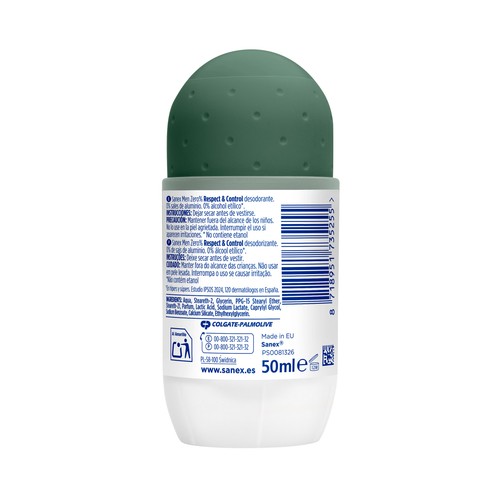 SANEX Men zero% Desodorante roll on para hombres anti transpirante hasta 48 horas 50 ml.