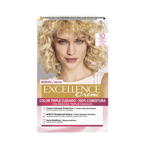L´ORÉAL PARIS Excellence creme Tinte de pelo permanente tono 10 Rubio clarísimo.