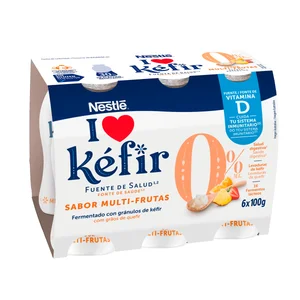 NESTLÉ Kefir líquido desnatado (0% materia grasa) sabor multi-frutas 6 x 100 g.