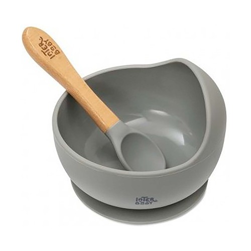 Cuenco + cuchara silicona INTERBABY, color gris.