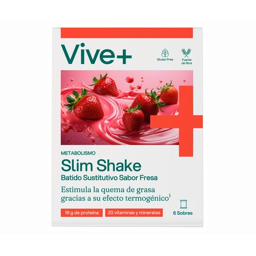VIVE+ SALUD Y VIDA Batido sustitutivo sabor fresa, con extracto de té verde y guaraná VIVE + SALUD Y VIDA 180 g.