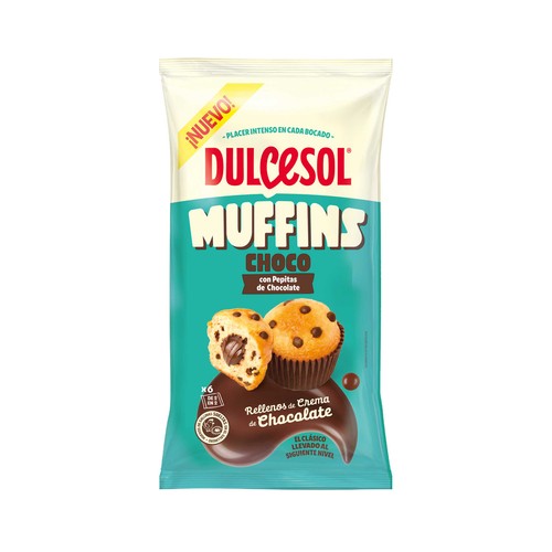 DULCESOL Muffin de chocolate con pepitas de chocolate 6 uds. 240 g.