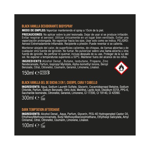 AXE Black vainilla Neceser con productos para la higiene masculina.