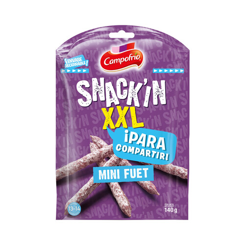 Mini fuets, ideales para tomar como snack CAMPOFRÍO Snack´in xxl 140 g.