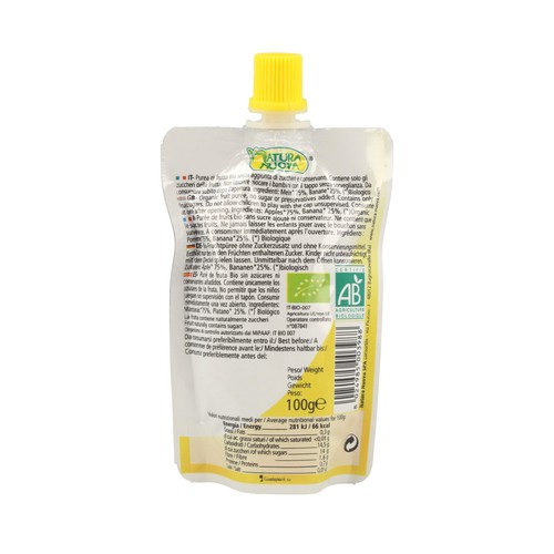 NATURA NUOVA Bolsita de manzana y plátano de origen ecológicos y sin azucares añadidos NATURA NUOVA Bio 100 g.