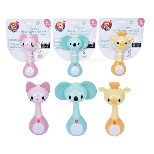 Sonajeros animales con Luz y Sonidos, modelos surtidos +6 Meses ONE, TWO FUN Baby