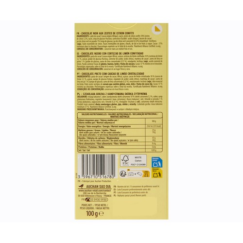 PRODUCTO ALCAMPO Chocolate negro con limón 100 gr.