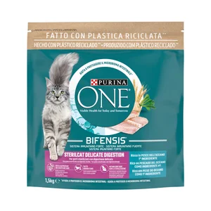 PURINA ONE Pienso para gatos esterilizados propensos a digestiones sensibles, rico en salmón1,5 kg.