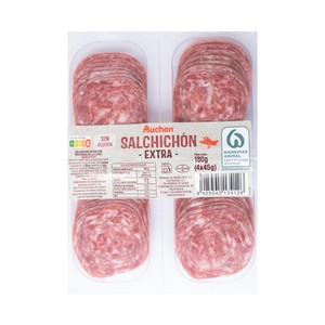 AUCHAN Salchichón extra, elaborado sin gluten y cortado en lonchas 4 x 45 g. Producto Alcampo