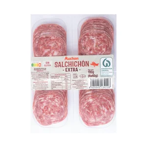 AUCHAN Salchichón extra, elaborado sin gluten y cortado en lonchas 4 x 45 g. Producto Alcampo